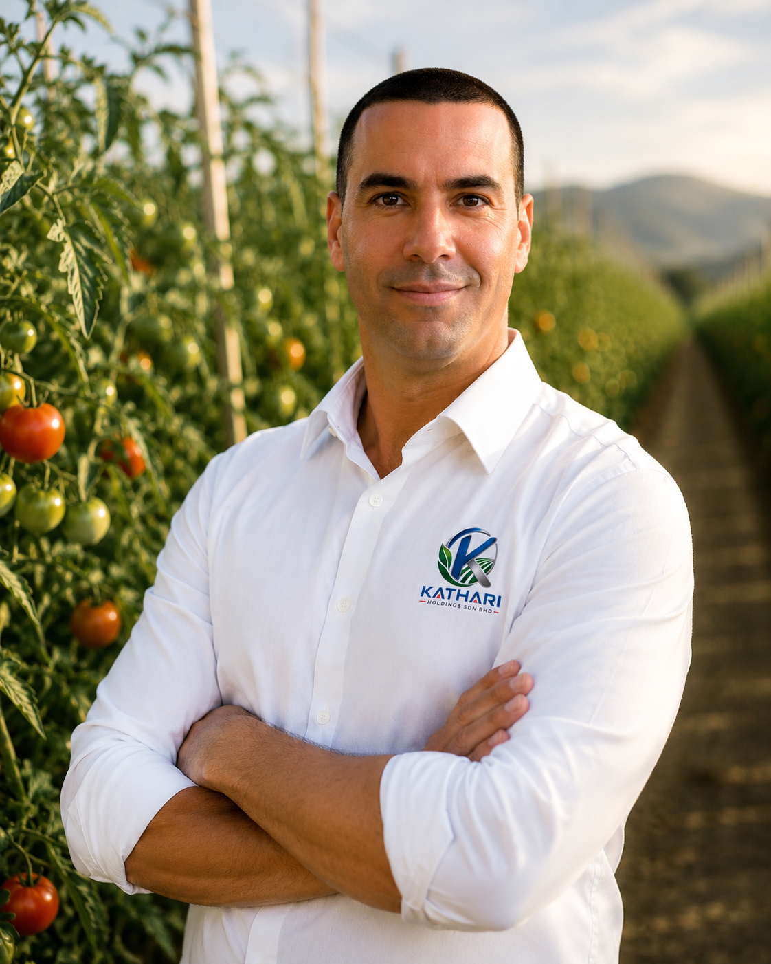 Anthony Bieri in a tomato greenhouse